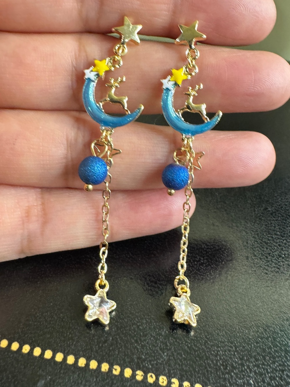 Gold Star & Blue Moon Dangle Earrings - Elegant Women’s Jewelry